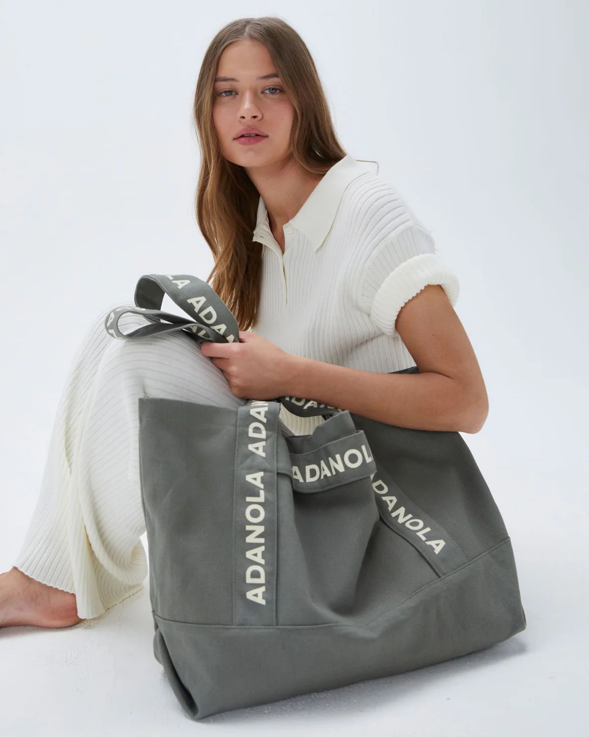 Branded Strap Tote Bag - Olive Green | Adanola UK