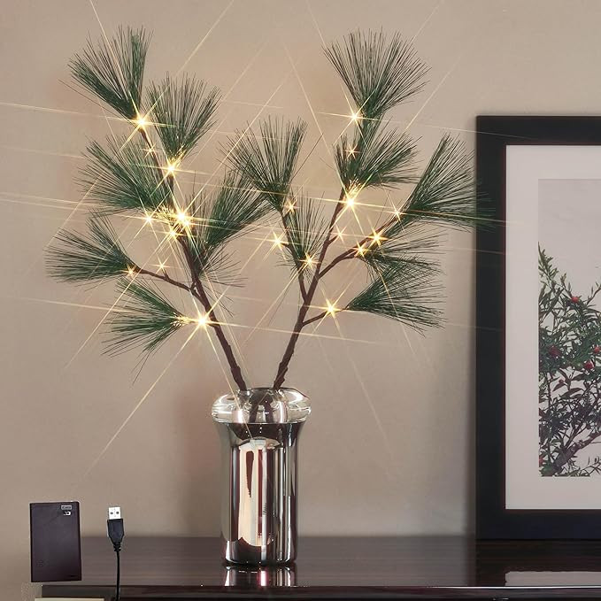 Hairui Lighted Christmas Pine Branches 32IN with Timer, Tree Branch Lights Battery Operated and U... | Amazon (US)