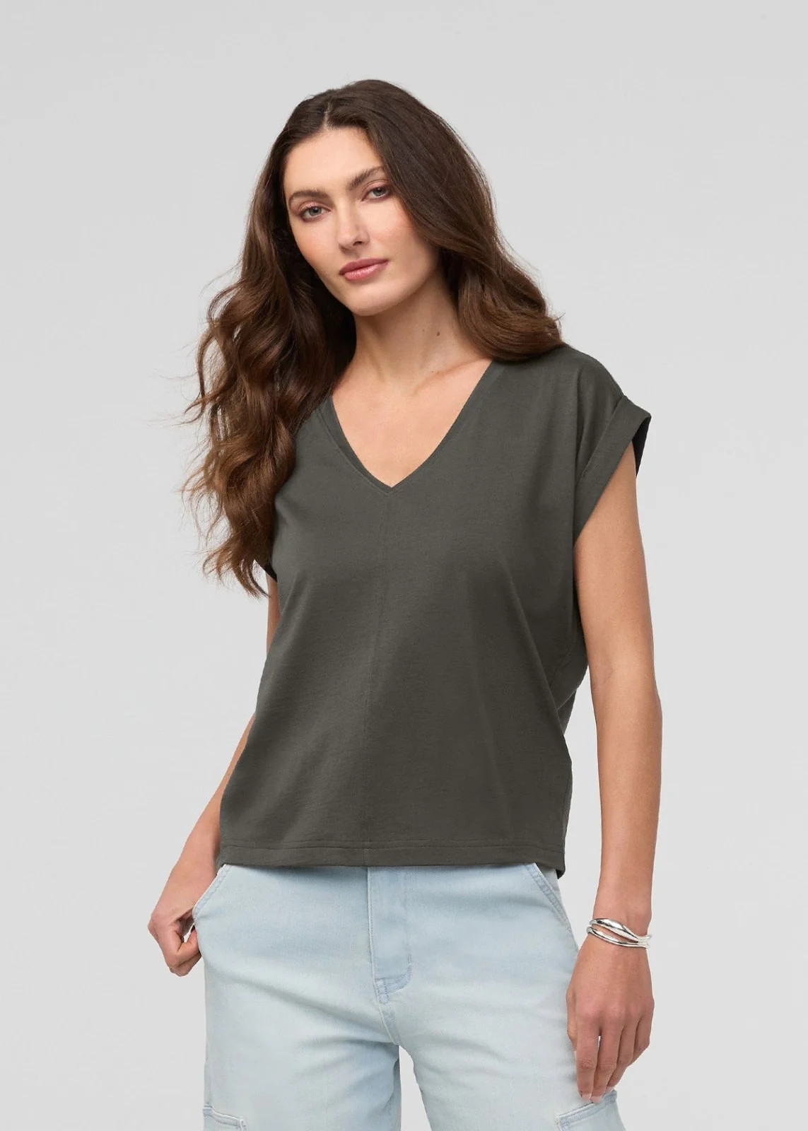 PurePima Dolman V-Neck - Evergreen | DUER