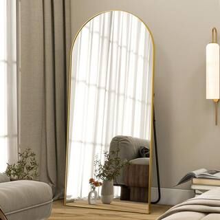 XRAMFY 70 in. H x 30 in. W Classic Arched Gold Aluminum Alloy Framed Full Length Mirror Standing ... | The Home Depot