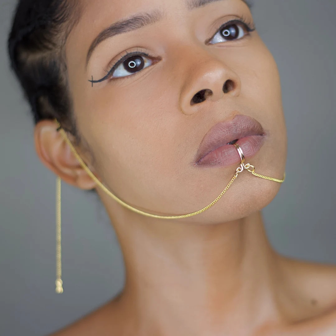 LIPLORE - EMPRESS' CHAIN | Empress Lip Cuff Chain - No Piercing, Tribal Jewelry, Fake Lip Ring, B... | Etsy (US)