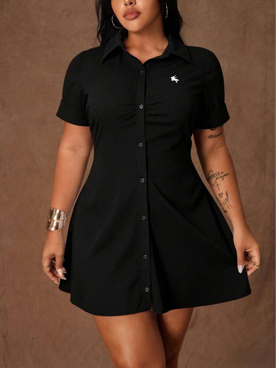 Rustia Plus Size Solid Color Casual Slimming Dress | SHEIN