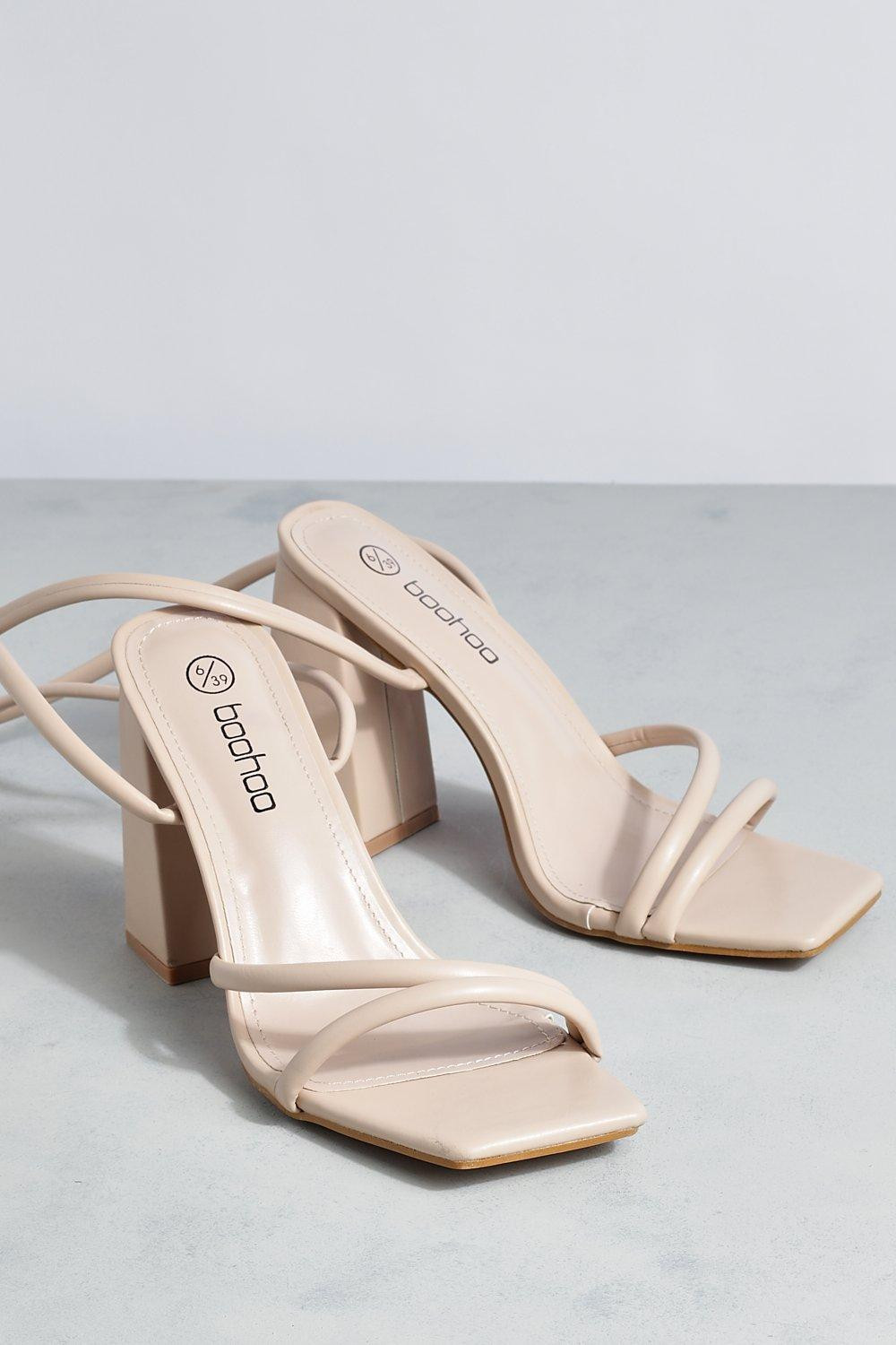 Block Heel Square Toe Strappy Heels | Boohoo.com (US & CA)