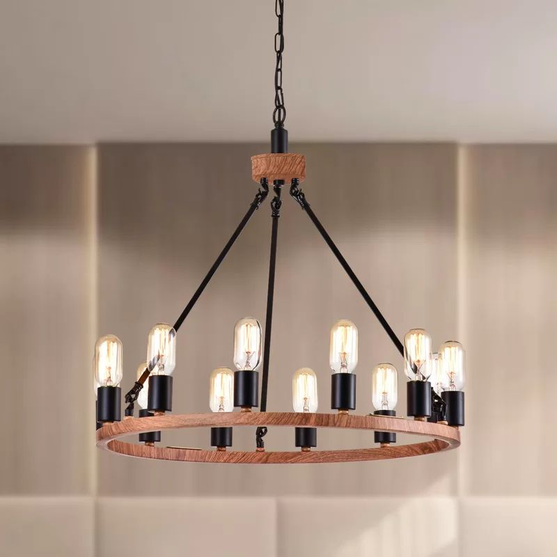 Alyssandra 12 - Light Unique Wagon Wheel Chandelier with Wrought Iron Accents | Wayfair North America