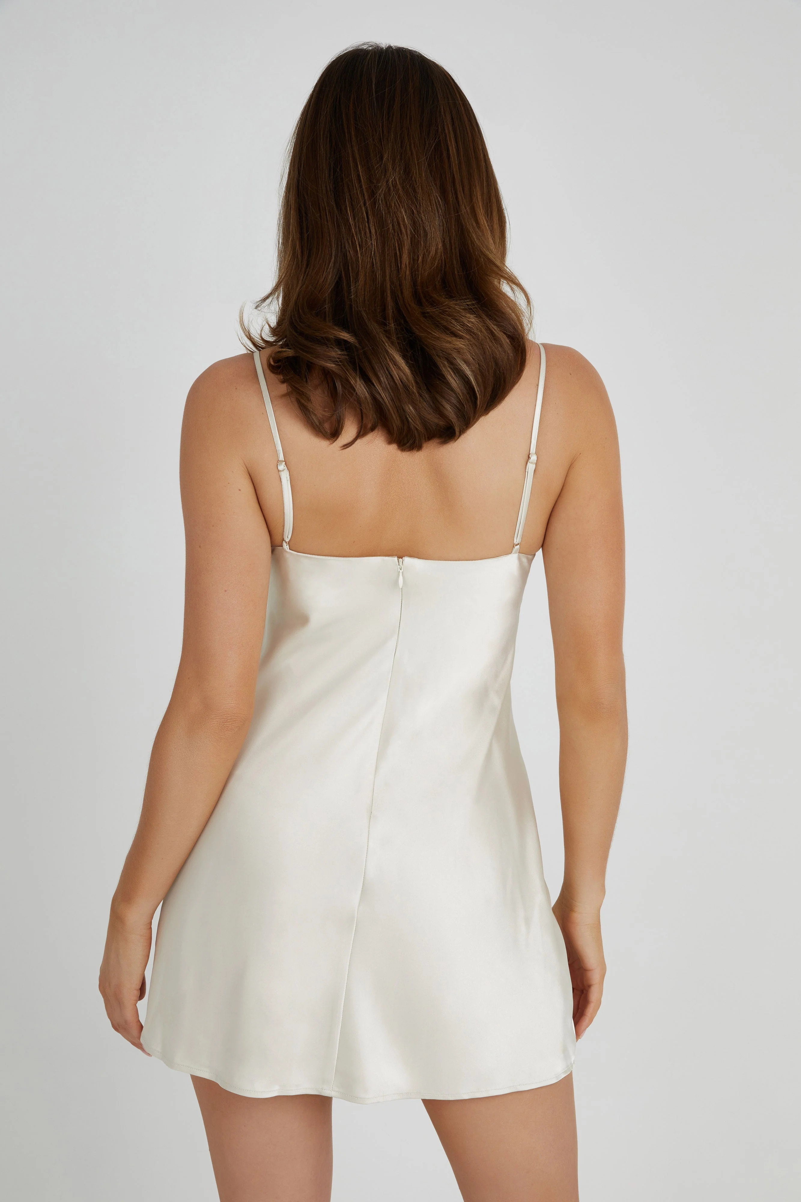 Zahli Top Stitch Satin Mini Dress - Ivory | MESHKI US