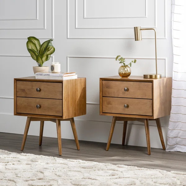 Akshan 2-Drawer Solid Wood Nightstands (Set of 2) | Wayfair North America