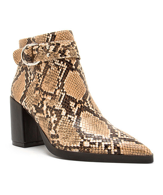 Qupid Women's Casual boots BEIGE/BROWN - Beige & Brown Snake Print Planer Ankle Boot - Women | Zulily