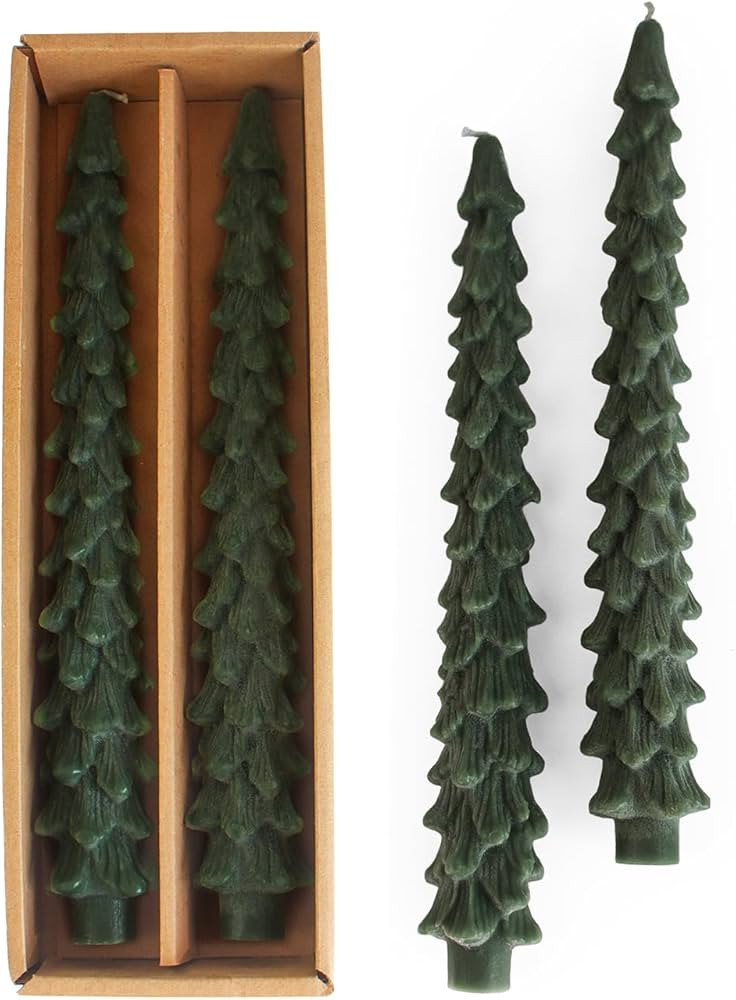 CANDWAX 10 Inch Green Christmas Tree Tapered Candles Set of 2 - Unscented Smokeless Dripless Cand... | Amazon (US)