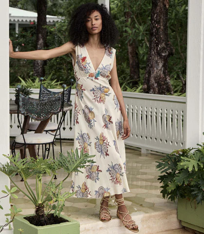 D�?EN Tatiana Dress -- Mer Botanique - Size - M Fitted Sleeveless Prairie Vintage-inspired Effortless | DOEN