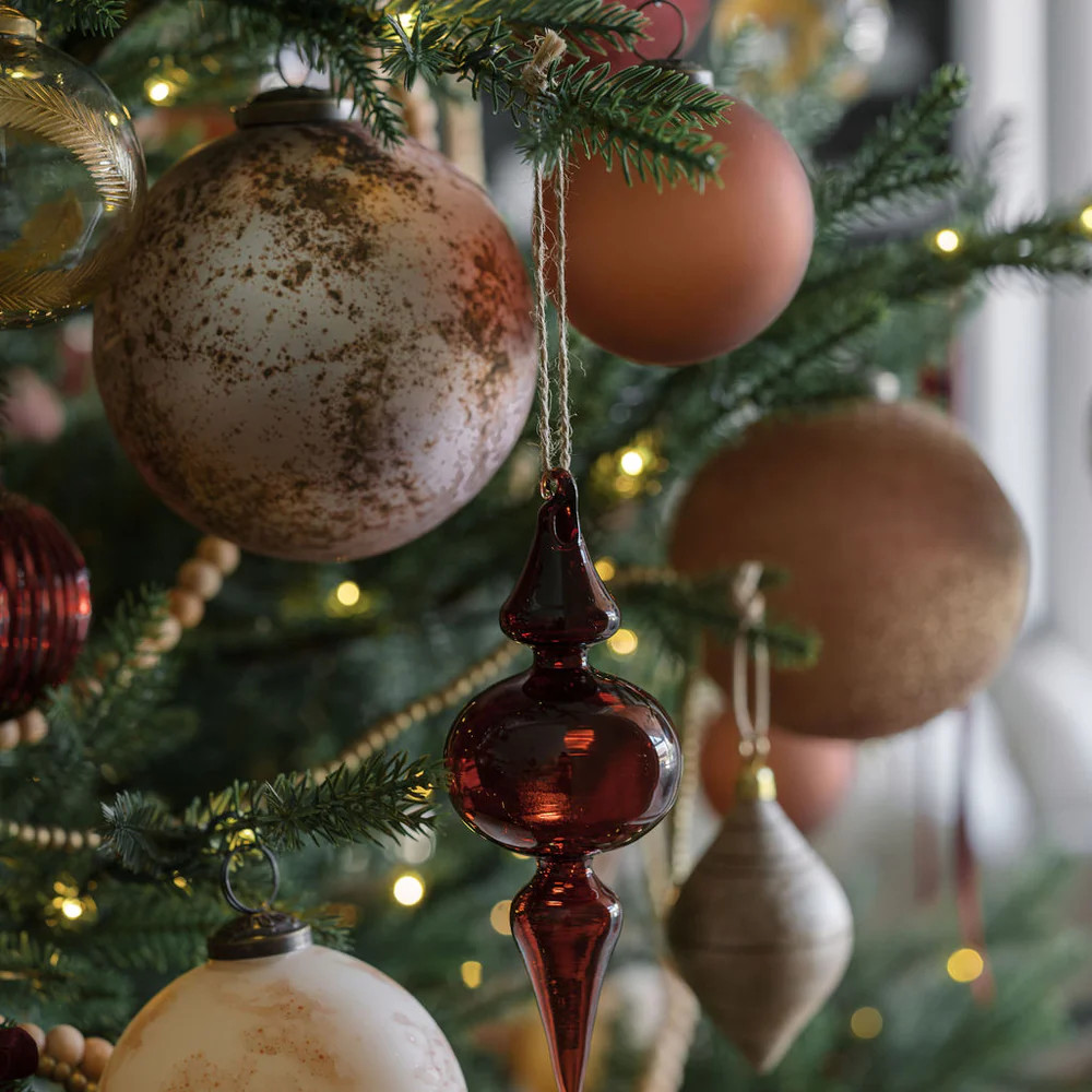 Assorted Vintage Rose & Bordeaux Glass Finial Ornament | CG Hunter