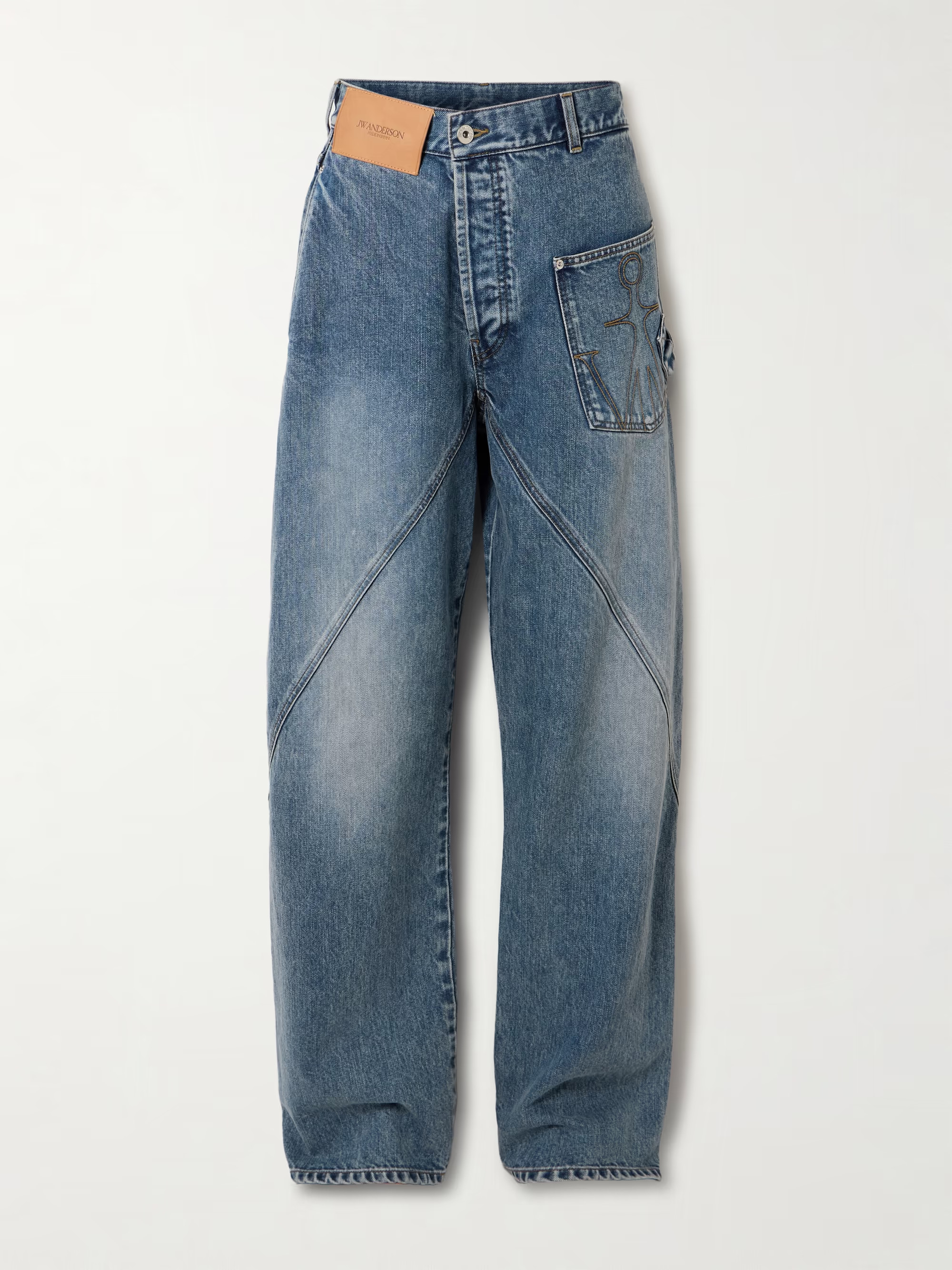 Twisted asymmetric embroidered high-rise jeans | NET-A-PORTER (US)