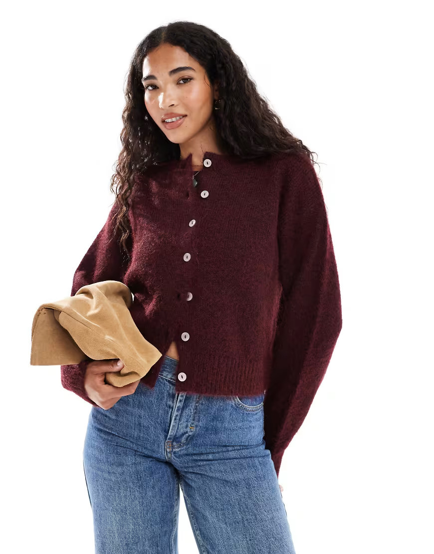 Cotton On lofty luxe crew cardigan in deep pomegranite-Red | ASOS (Global)