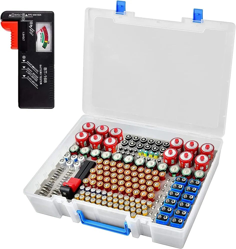 Battery Organizer Storage Holder- Batteries Case Containers Box with Tester Checker BT-168. Garag... | Amazon (US)