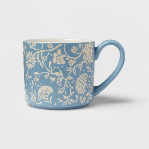 15oz Stoneware Floral Mug Blue - Threshold™ | Target