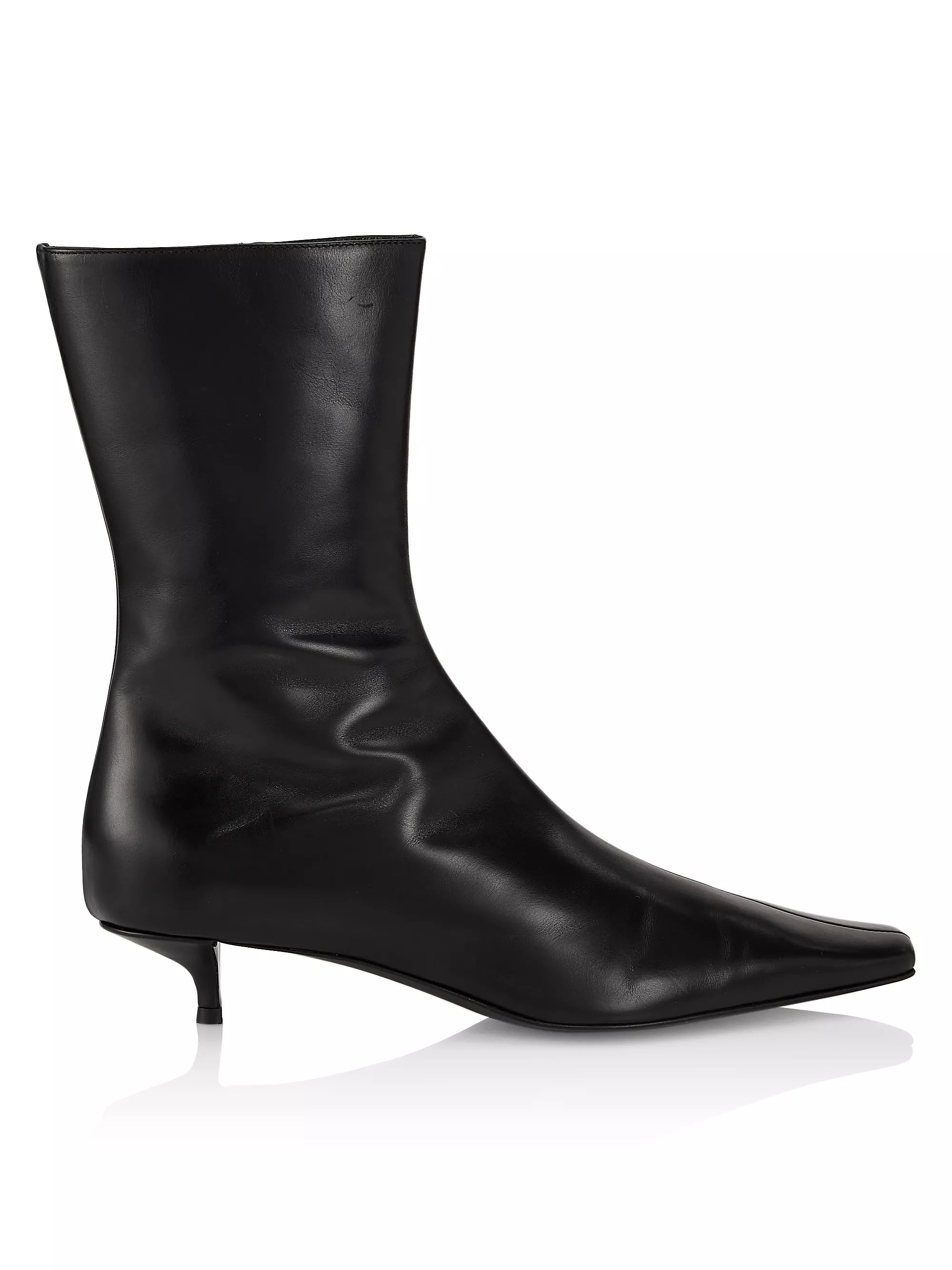 Shop The Row Shrimpton Leather Kitten Heel Boots | Saks Fifth Avenue | Saks Fifth Avenue
