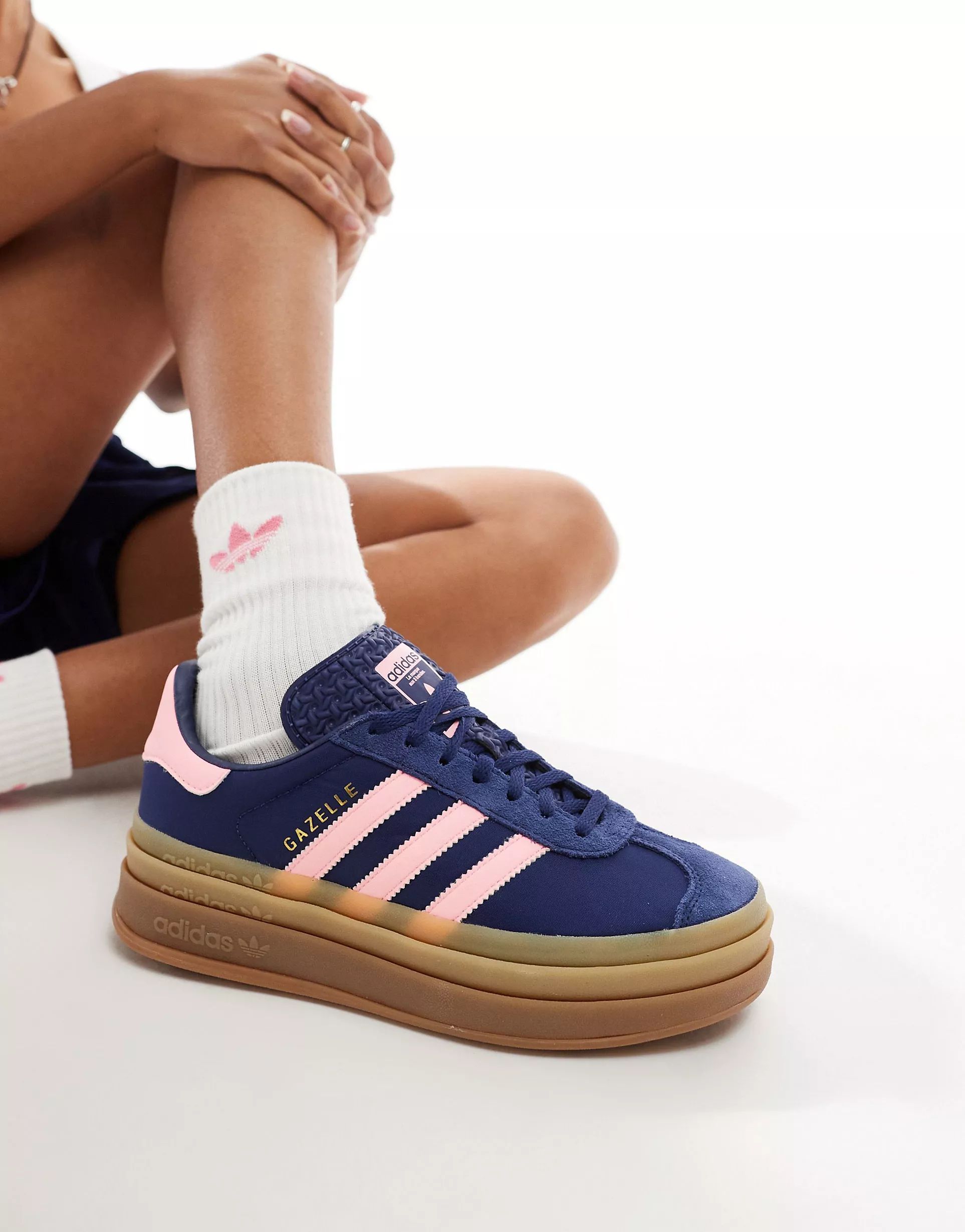 adidas Originals Gazelle Bold sneakers in navy and pink | ASOS (Global)