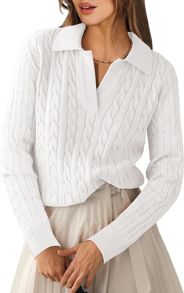 ANRABESS Womens Cable Knit Sweaters Long Sleeve V Neck Sweater Tops Casual Pullover Polo Shirts 2... | Amazon (US)
