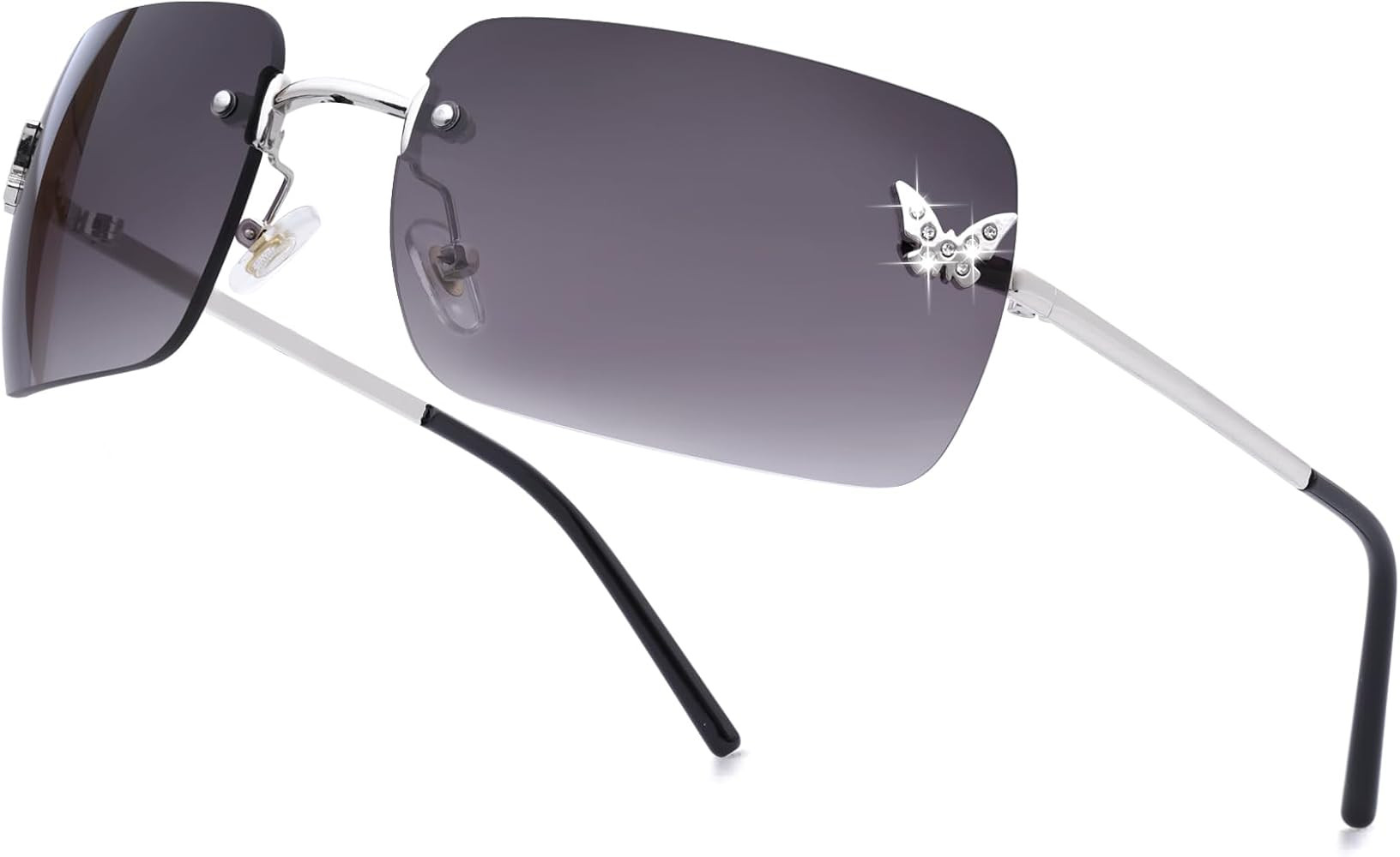 knliwkm Rimless Rectangle Y2k Sunglasses for Women Men Cute Small Clear Frameless Tinted Lens 200... | Amazon (US)