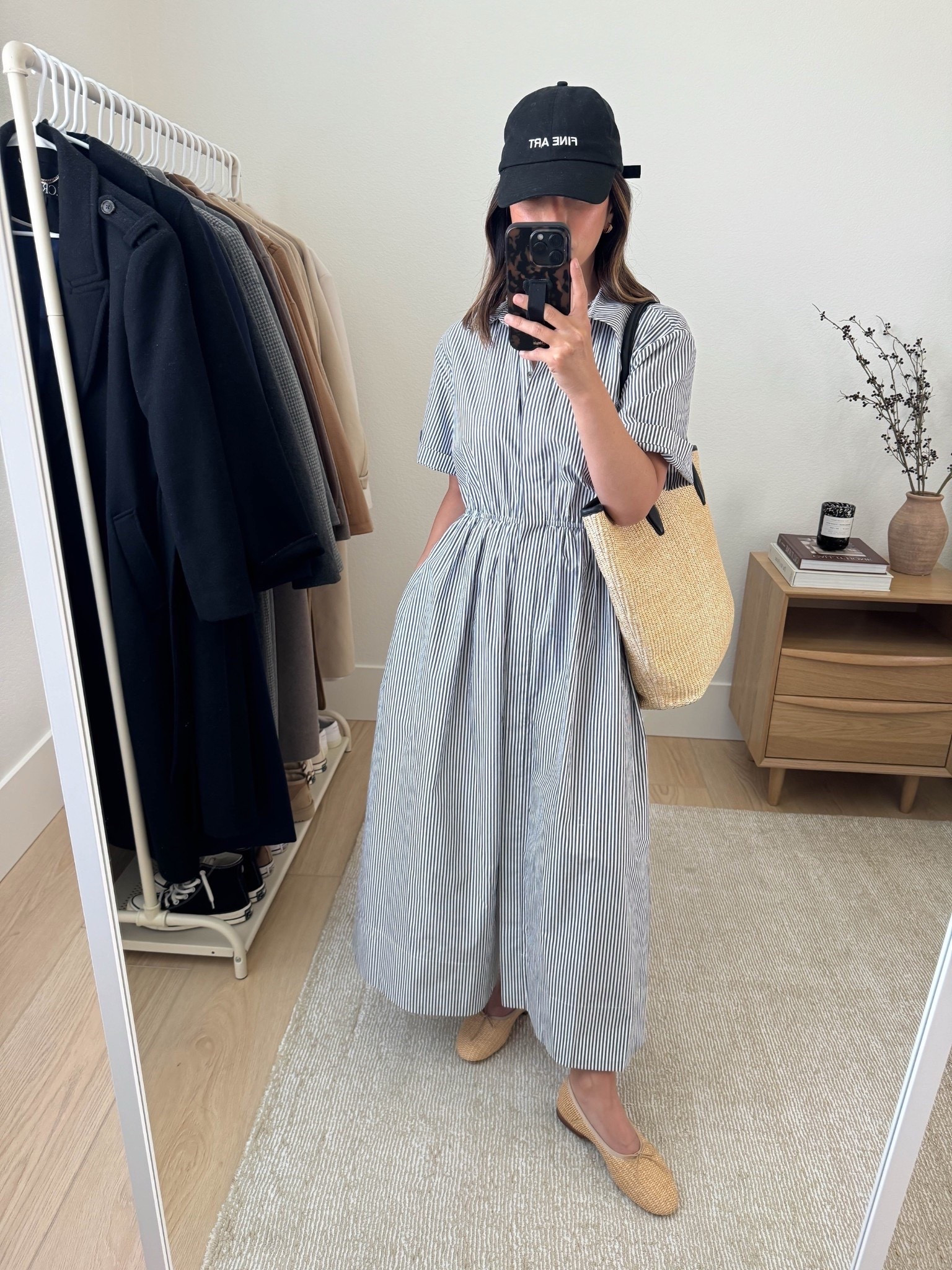 Banana Republic maxi shirt dress. This striped option that fits petites well. It has a slight open back, which brings interest to the dress. 

Banana Republic shirtdress xs
Mansur Gavriel flats 35
Madewell tote (old)
Outsider Supply hat
J.Crew earrings
Dorsey James necklace 15"

Petite style, summer outfits, summer style, dresses 

#LTKShoeCrush #LTKItBag #LTKPetite