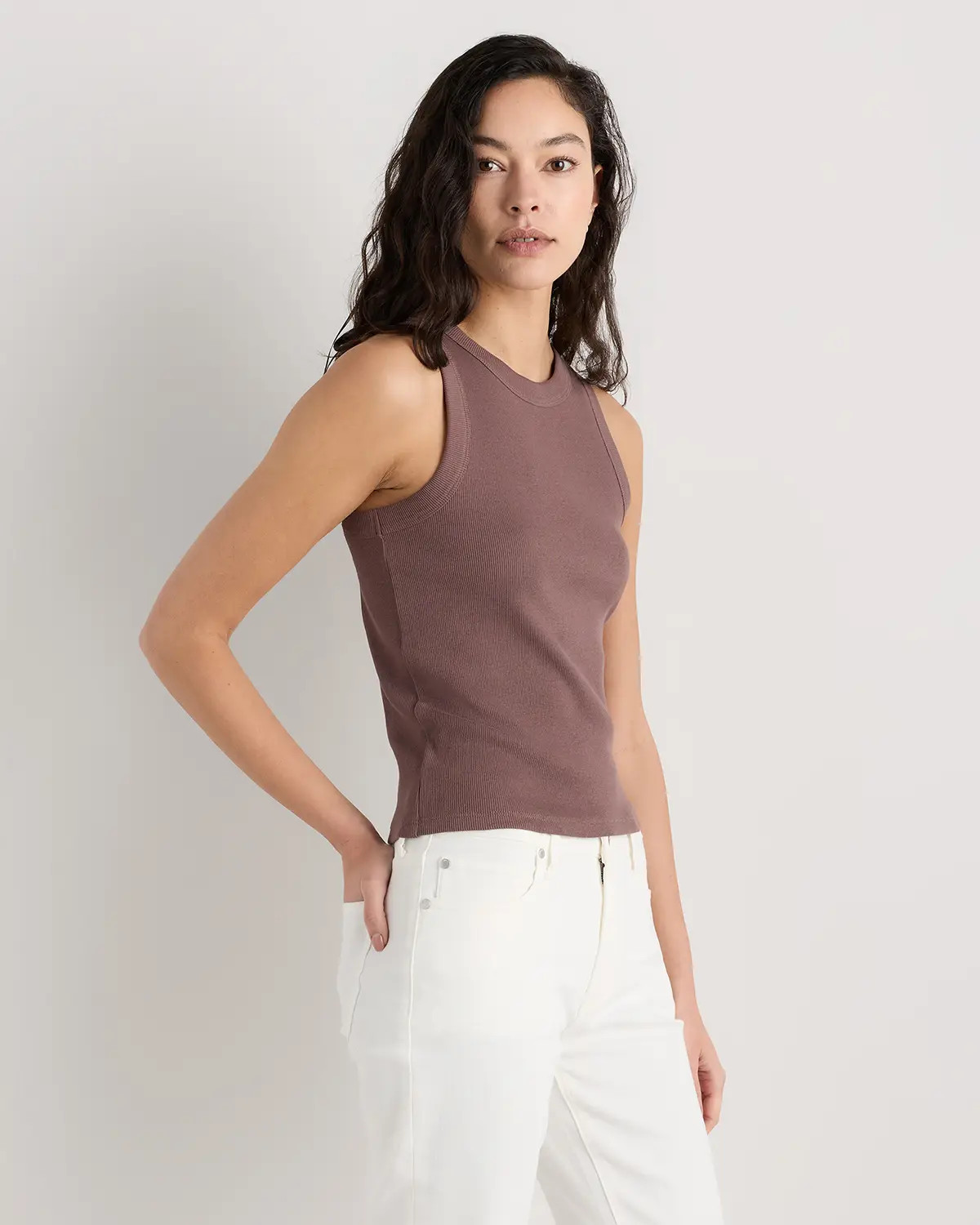 Organic Cotton Micro-Rib Cropped Cutaway Tank | Quince