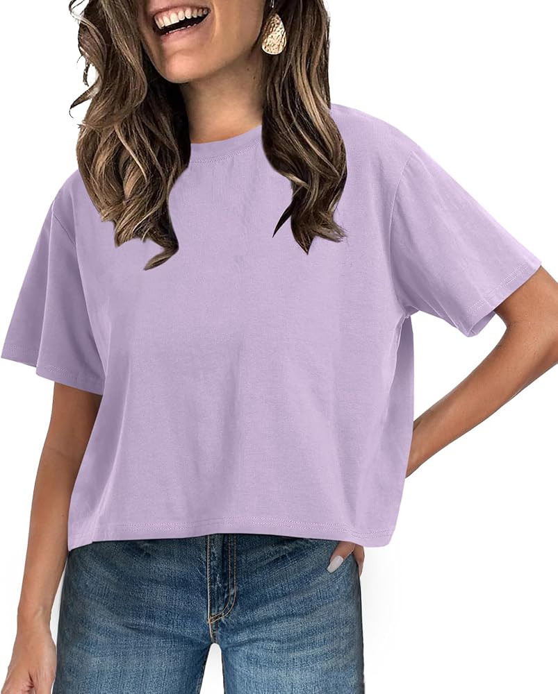 UNCLECAT Women's Short Sleeve Crop Tops 2026 Summer Basic Cropped T Shirts Workout Casual Crew Ne... | Amazon (US)