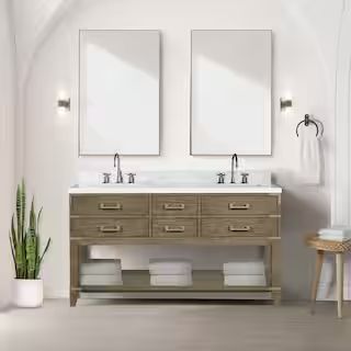 Lexora Irvington 60 in W x 22 in D Grey Oak Double Bath Vanity, Carrara Marble Top, and Faucet Se... | The Home Depot