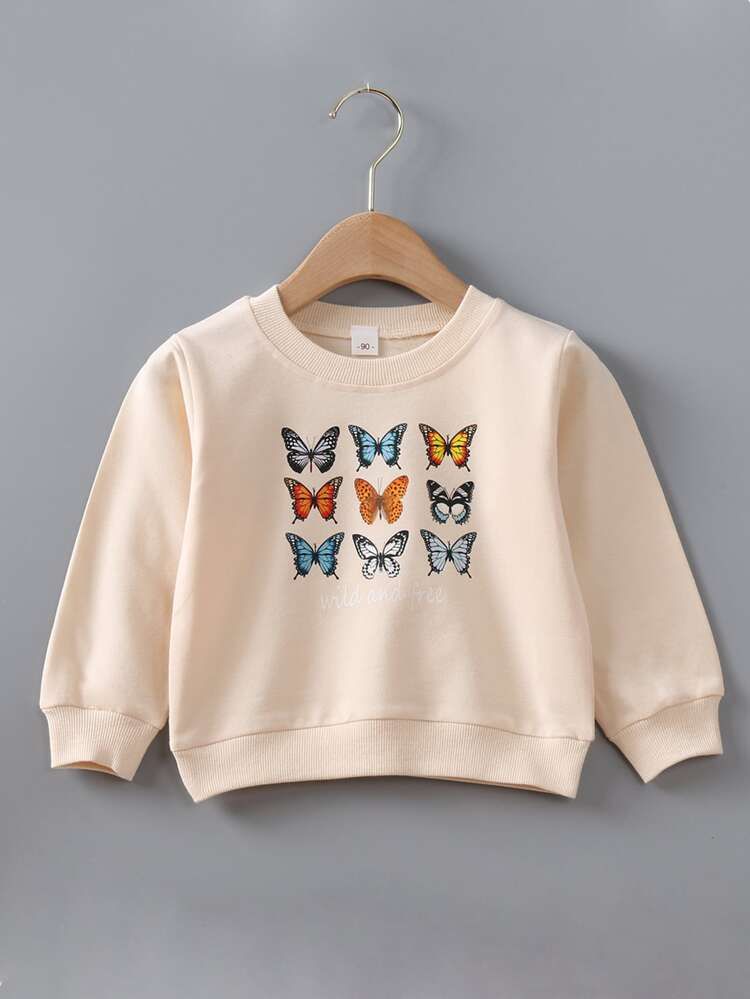 Toddler Girls Butterfly And Letter Graphic Sweatshirt | SHEIN