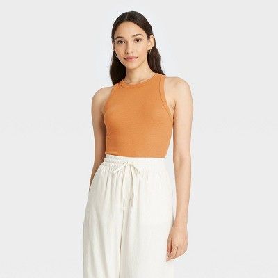 Women&#39;s Slim Fit Rib Tank Top - A New Day&#8482; Orange L | Target