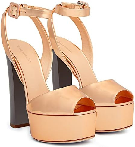 WOkismD Unisex Men's Women's Platform Chunky Heel Strappy Sandals Heels Slingback Show Stilettos ... | Amazon (US)