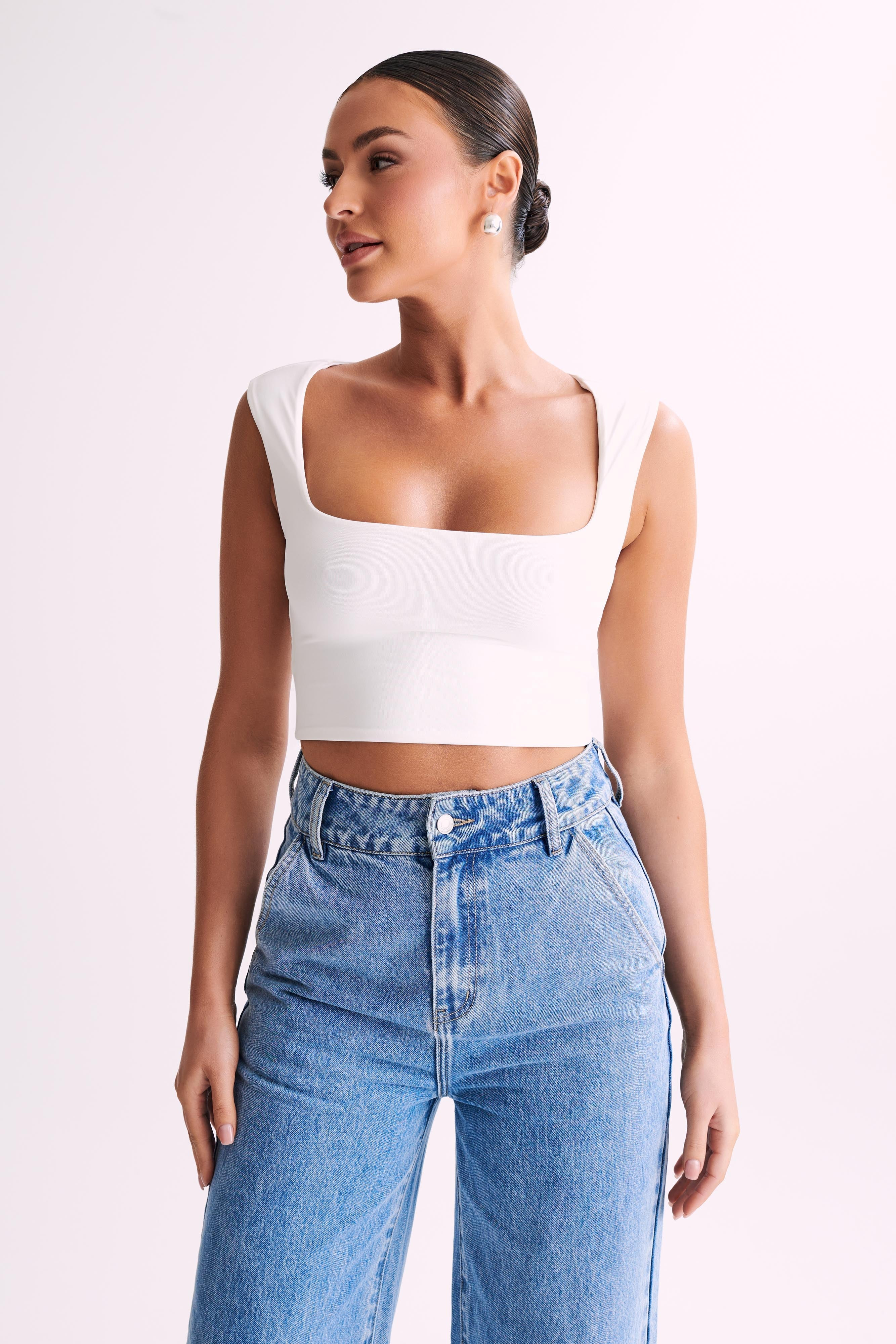 Linley Recycled Nylon Cropped Top - White | MESHKI US