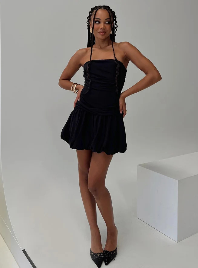 Glamour Girl Strapless Bubble Hem Mini Dress Black | Princess Polly AU