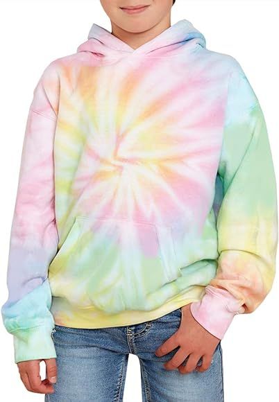 GAMISOTE Unisex Kids Tie Dye Sweatshirt Boys Girls Hooded Kangaroo Pocket Pullover Hoodies | Amazon (US)