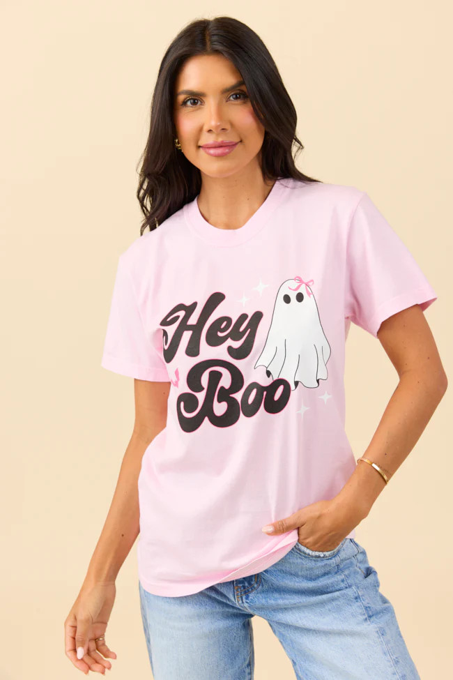 Hey Boo Light Pink Graphic Tee | Pink Lily
