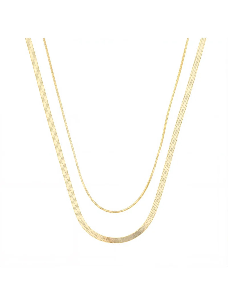 Free Assembly Women's Demi Fine 14K Gold Plated Herringbone Layered Necklace Set, 15" + 2" Extend... | Walmart (US)