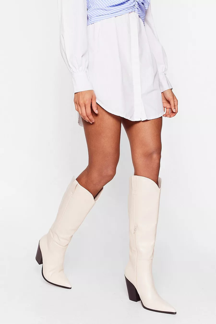 Faux Leather Knee High Heeled Cowboy Boots | Nasty Gal (US)