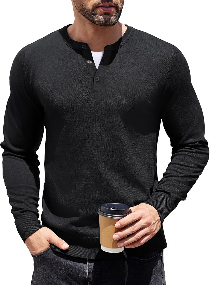 COOFANDY Men's Knit Henley Shirts Dress Long Sleeve Sweater Casual Collarless Quarter Button Pull... | Amazon (US)