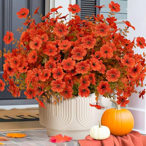 ICX 12pc Artificial Fake Mums for Outdoors,Silk Fake Mums Flowers with Eucalyptus Leaves, Fall Flowers Artificial for Decoration,Outdoor Fake Plants for Door Porch Patio Planter Yard | Amazon (US)