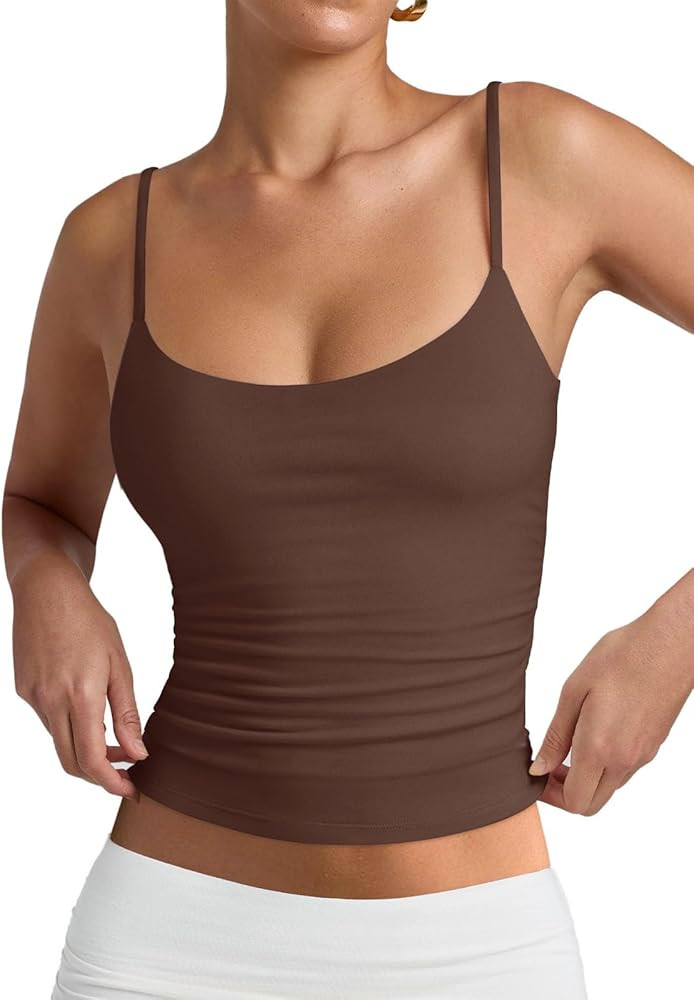PINKMSTYLE Women's Basic Double Lined Scoop Neck Tank Tops Adjustable Cami Tank Summer Sleeveless... | Amazon (US)