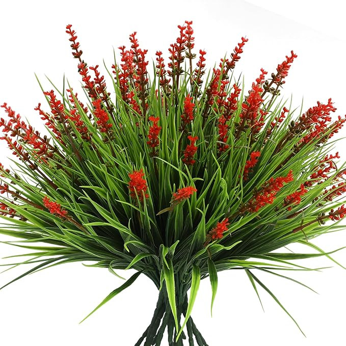 alyptus Artificial Flowers Outdoor 12 Bundles Fake Plants Outside Red Flower Grass Faux Greenery ... | Amazon (US)