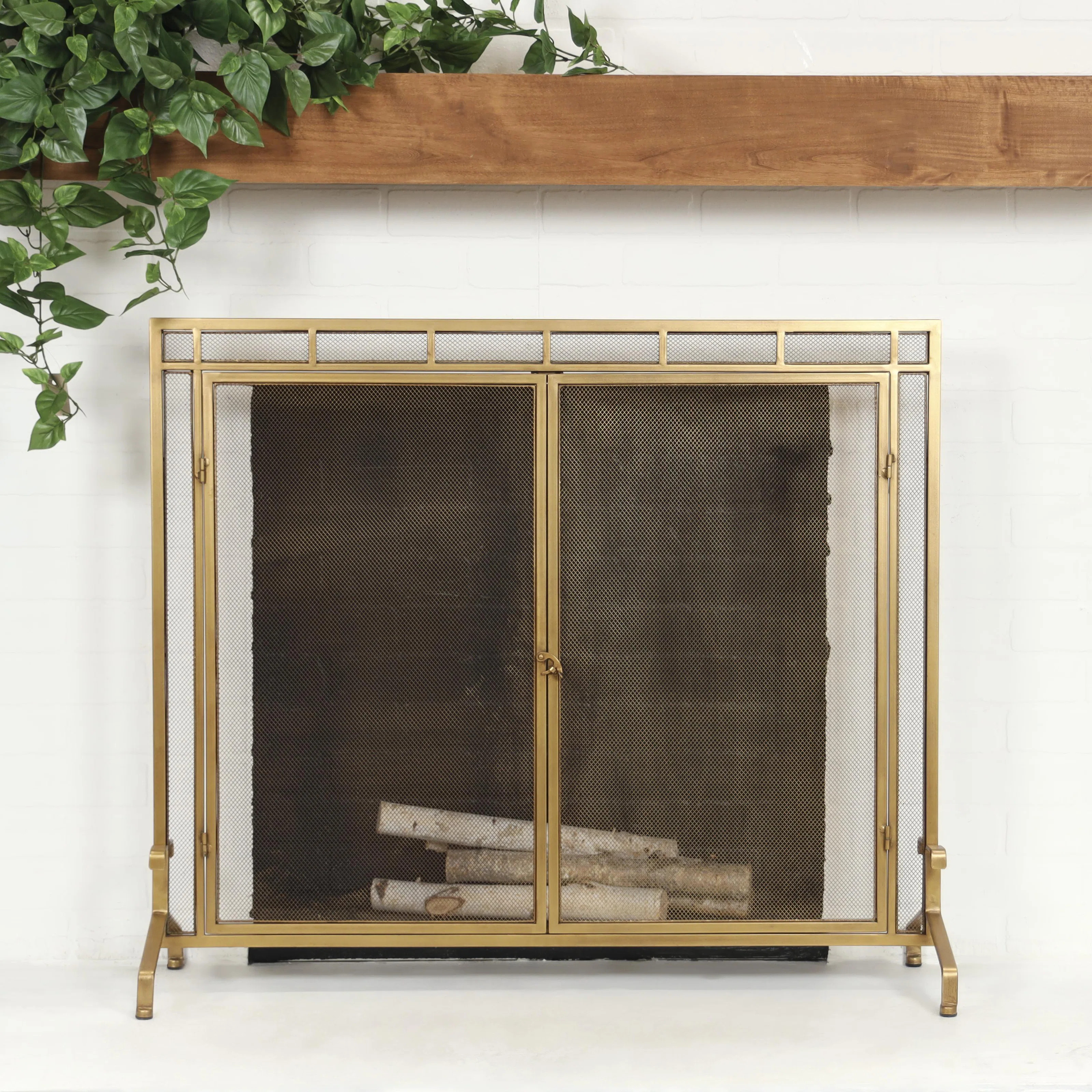 Metal Geometric Single Panel Fireplace Screen with Latched Doors and Arched Feet | Wayfair North America