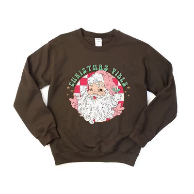 Simply Sage Market Women's Graphic Sweatshirt Christmas Vibes Santa - M - Chocolate | Target