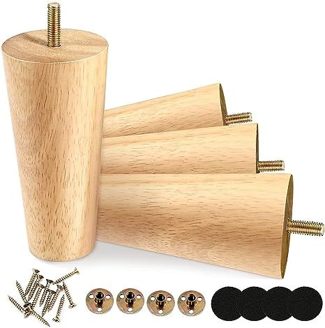 Wood Furniture Legs 5 inch, Rubber Wooden Made Finished Couch Leg Pack of 4 | Amazon (US)