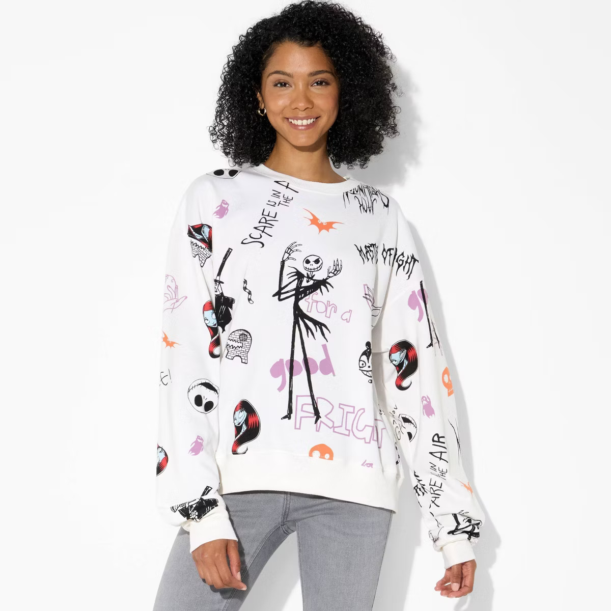 Women's Nightmare Scribbles Fleece Graphic Sweatshirt - White | Target