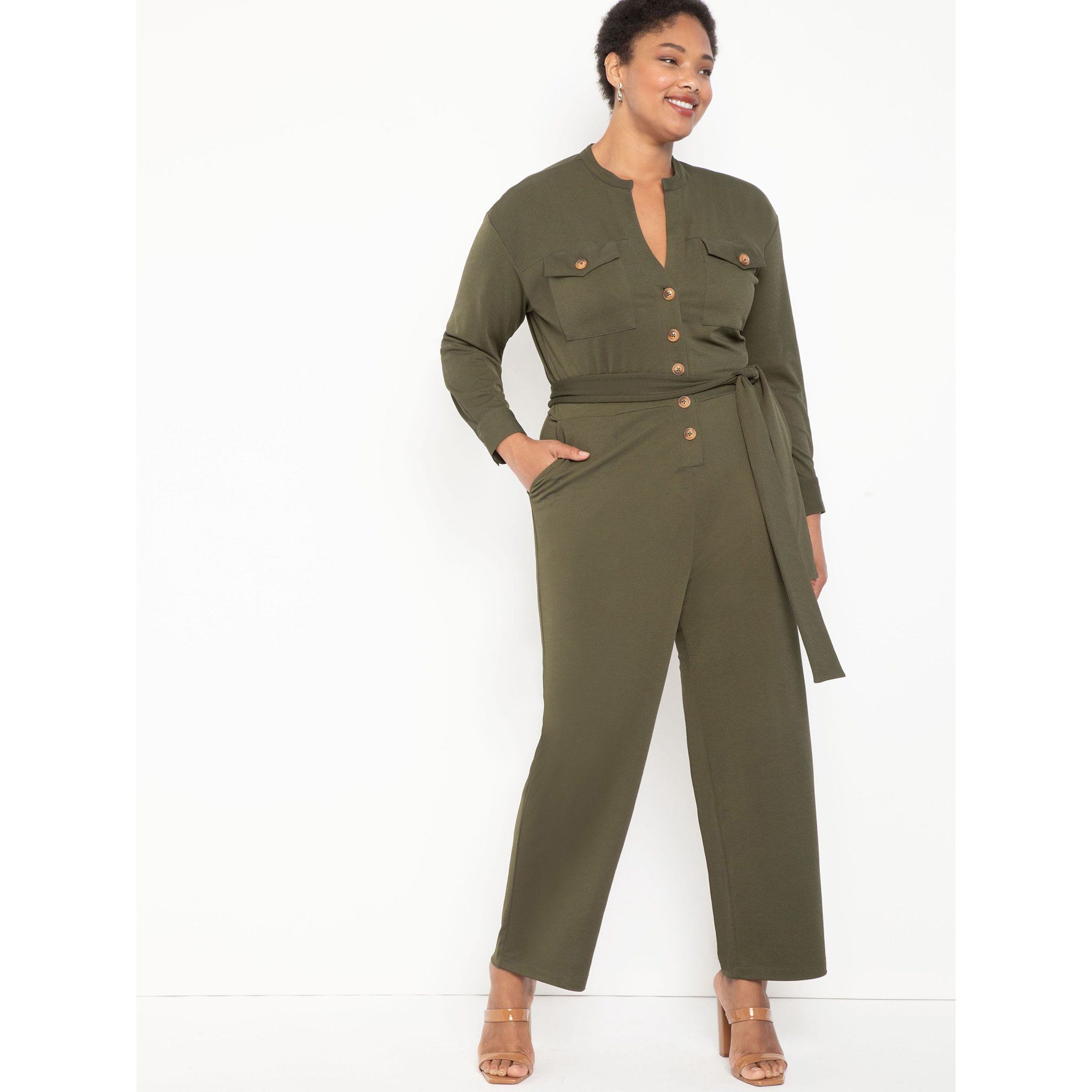 ELOQUII Elements Women's Plus Size Knit Utility Jumpsuit | Walmart (US)