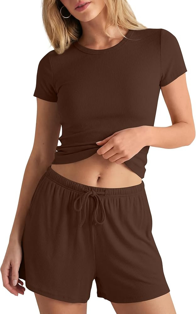 Darong Women Fashion Lounge Sets Summer Outfits T-Shirt Top and Shorts Set 2 Piece Matching Track... | Amazon (US)