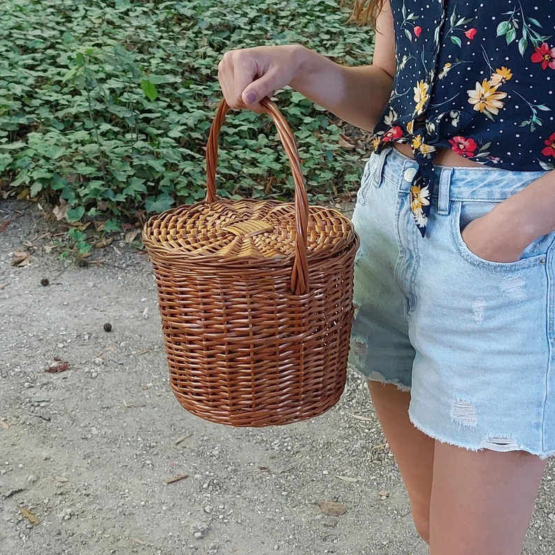 Vintage Basket Bag 26cm / Jane Birkin Style / Wicker Bag / Hand Wicker Basket / Summer Bag / Frui... | Etsy (Global)