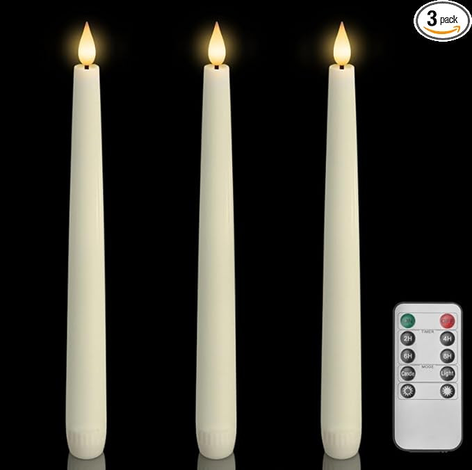 Homemory 3 Pcs Waxy Flameless Taper Candles with Remote, Flickering Battery Operated Classic Tall... | Amazon (US)