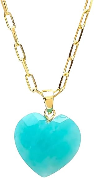 Gempires Paperclip Gemstone Heart Pendant Necklace for Women, Faceted Crystal Heart Necklace with... | Amazon (US)