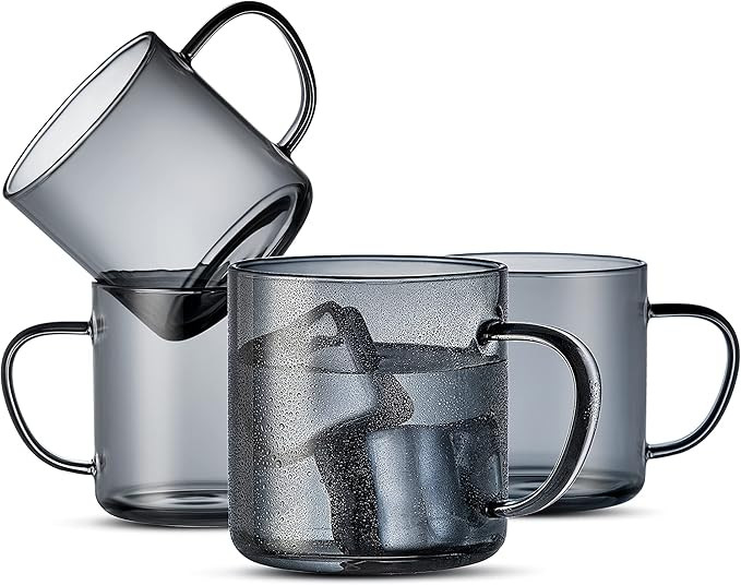 LUXU 4pcs Set Simple Glass Coffee Mugs-Hand Blown&Seamless Design,14 oz Grey Coffee Cups-Heat Res... | Amazon (US)