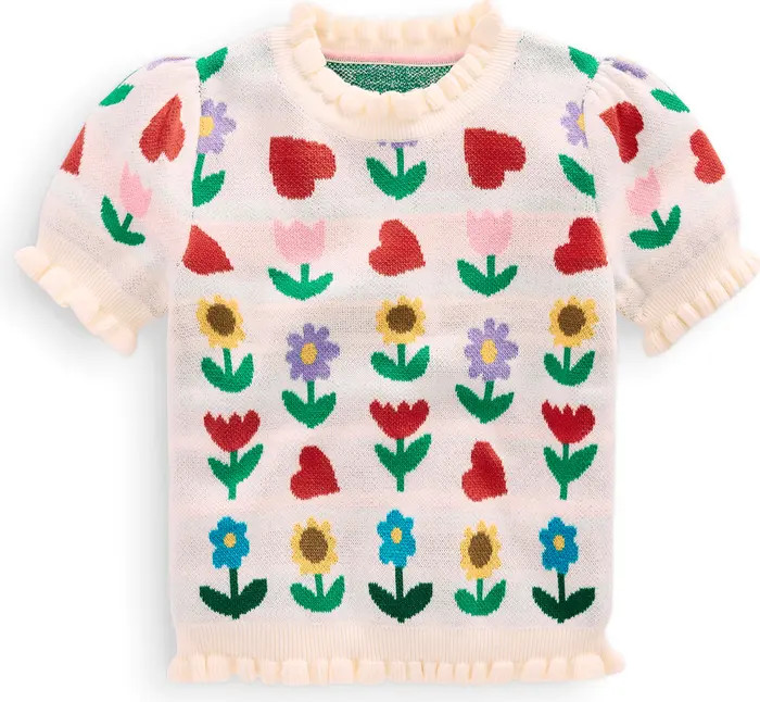 Kids' Floral Jacquard Short Sleeve Cotton Sweater | Nordstrom